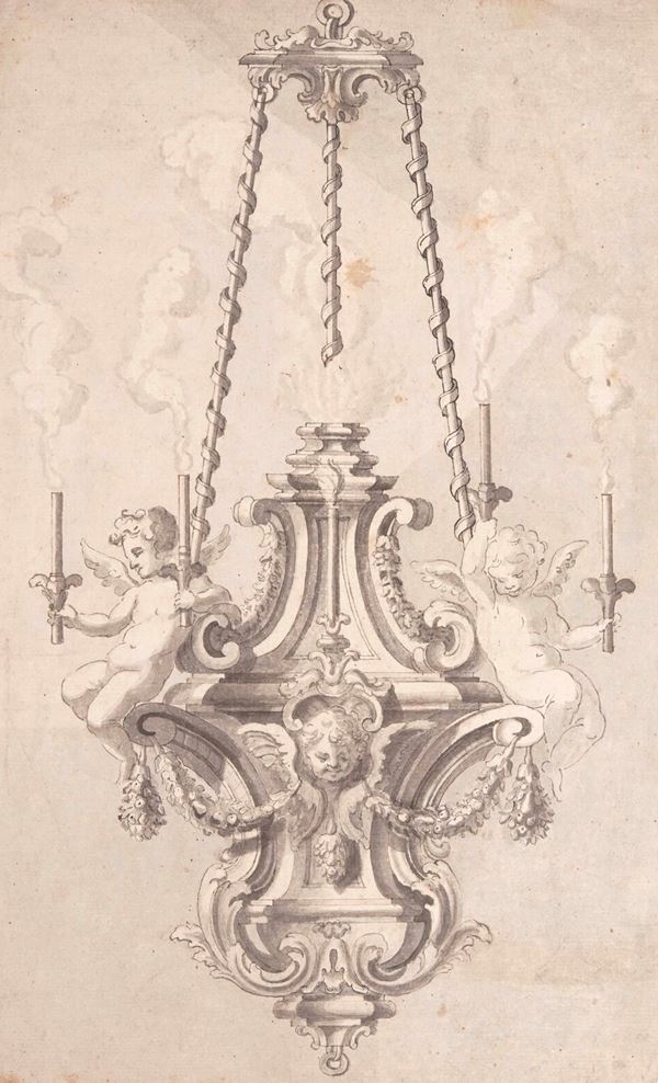 Scuola romana del XVIII secolo Studio per lampada votiva