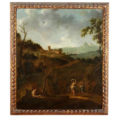 Paesaggio con figure, olio su tela