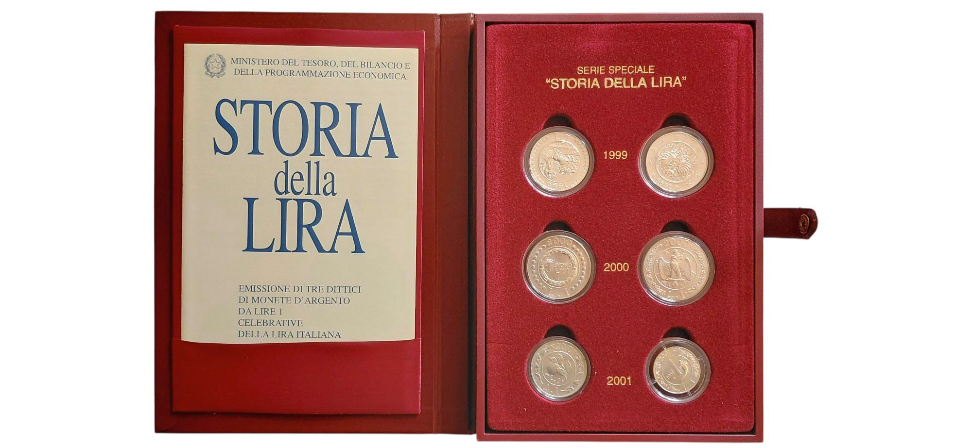 Italia 1999-2001: Serie Speciale “Storia della Lira” completa di 6 monete celebrative Fior di Con...