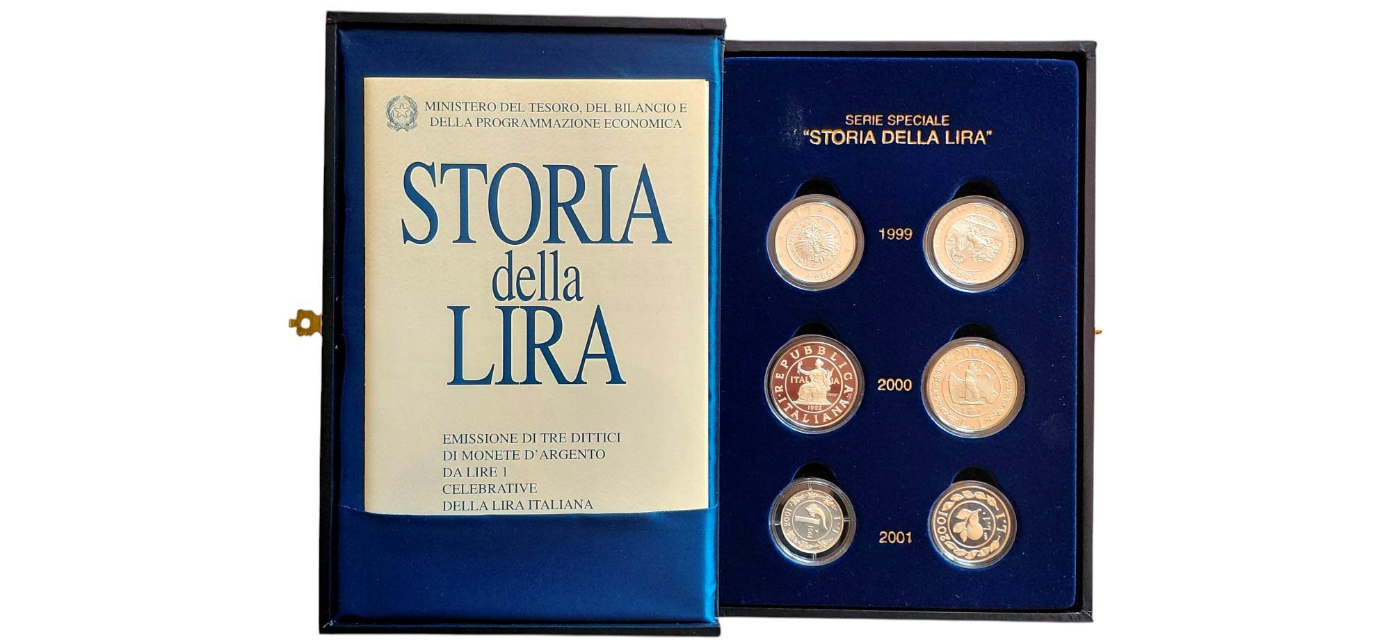 Italia 1999-2001: Serie Speciale “Storia della Lira” completa di 6 monete celebrative Fondo Specc...