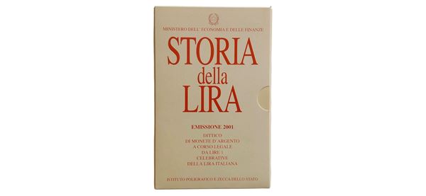 Italia 2001: Serie Speciale “Storia della Lira” completa di 2 monete celebrative Fior di Conio alloggiate nel cofanetto originale.