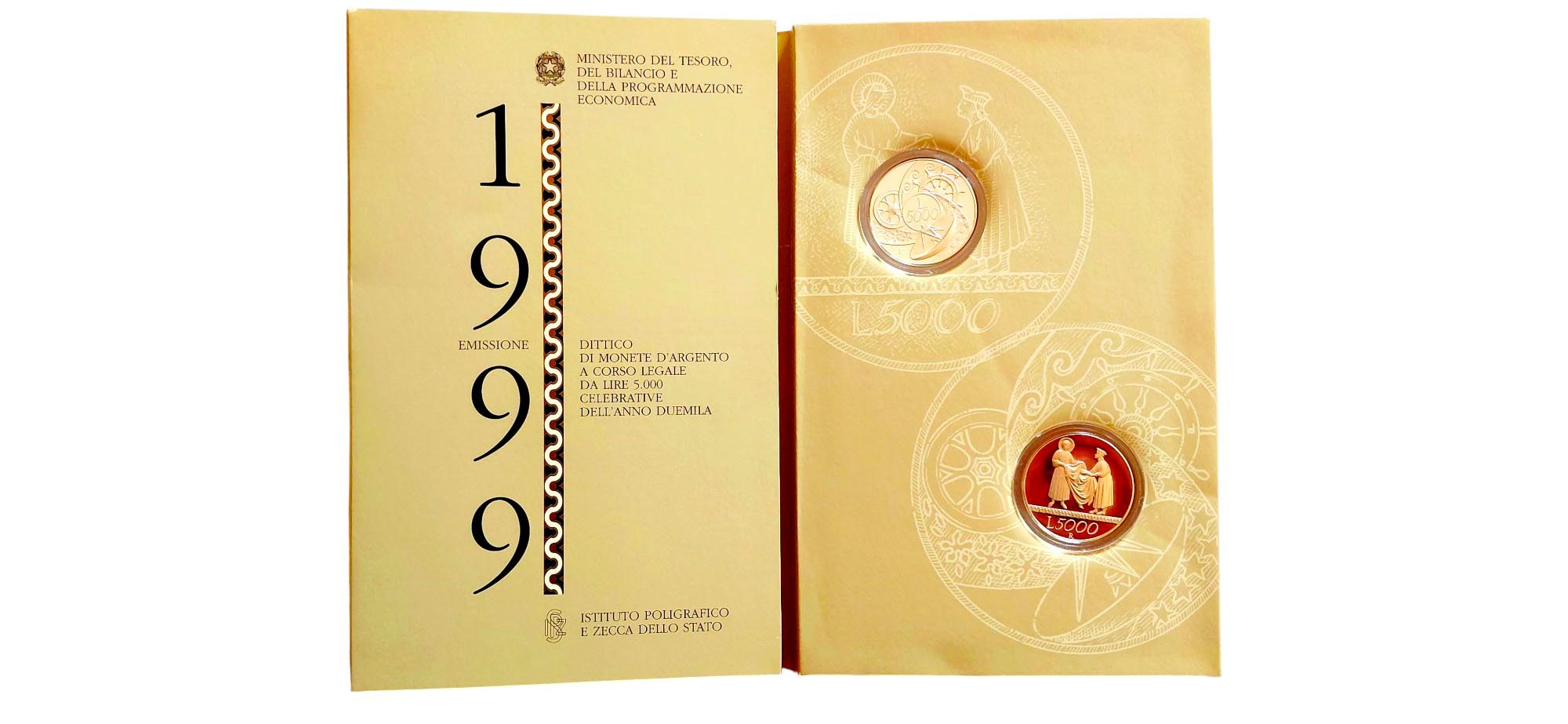 Italia 1999: Serie Speciale “Verso il 2000” completa di 2 monete celebrative Fondo Specchio allog...