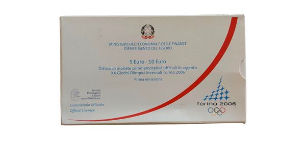 Italia 2005 - dittico celebrativo contenente 2 monete da 5 + 10 Euro Fondo Specchio (proof) in argento.