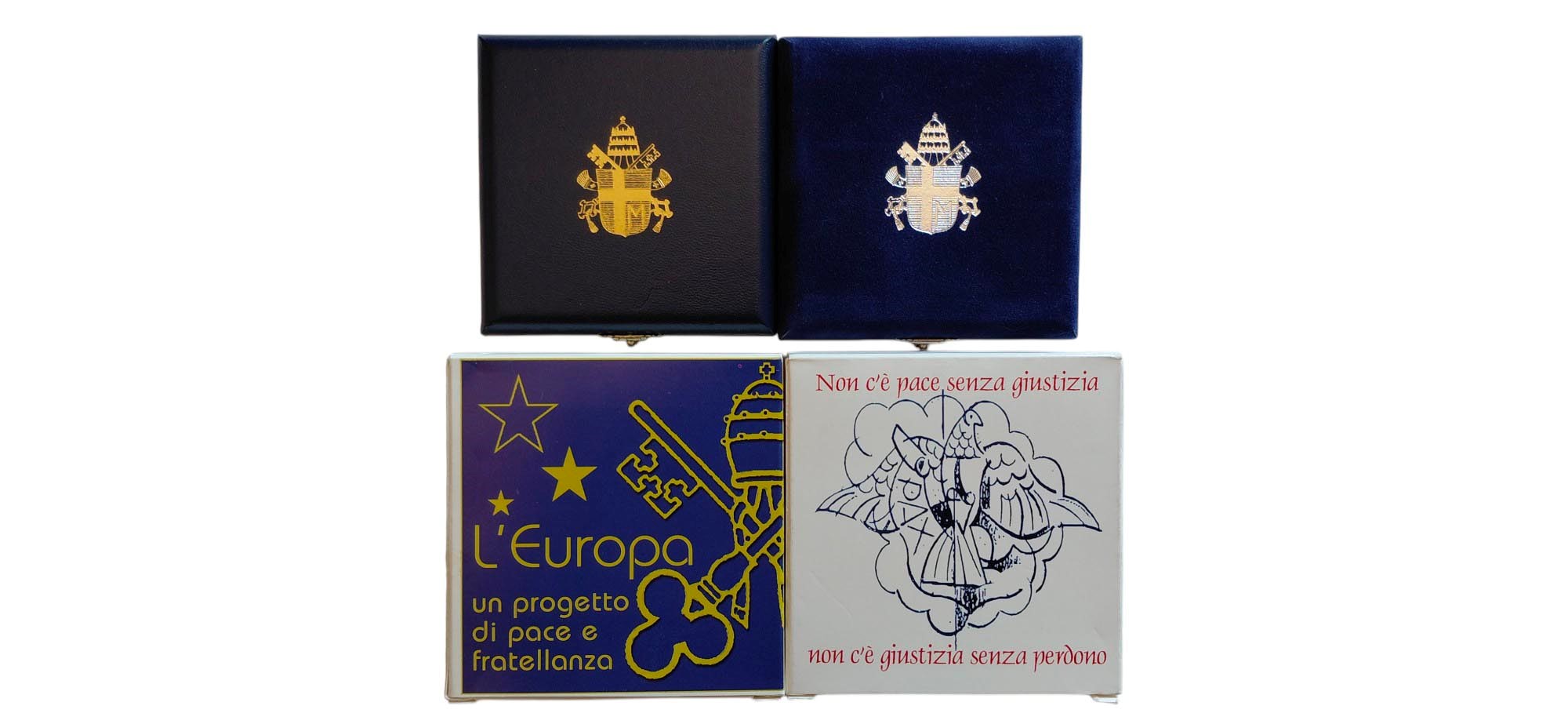 Vaticano 2002: 2 cofanetti celebrativi da 5 + 10 Euro in argento Fondo Specchio (proof).