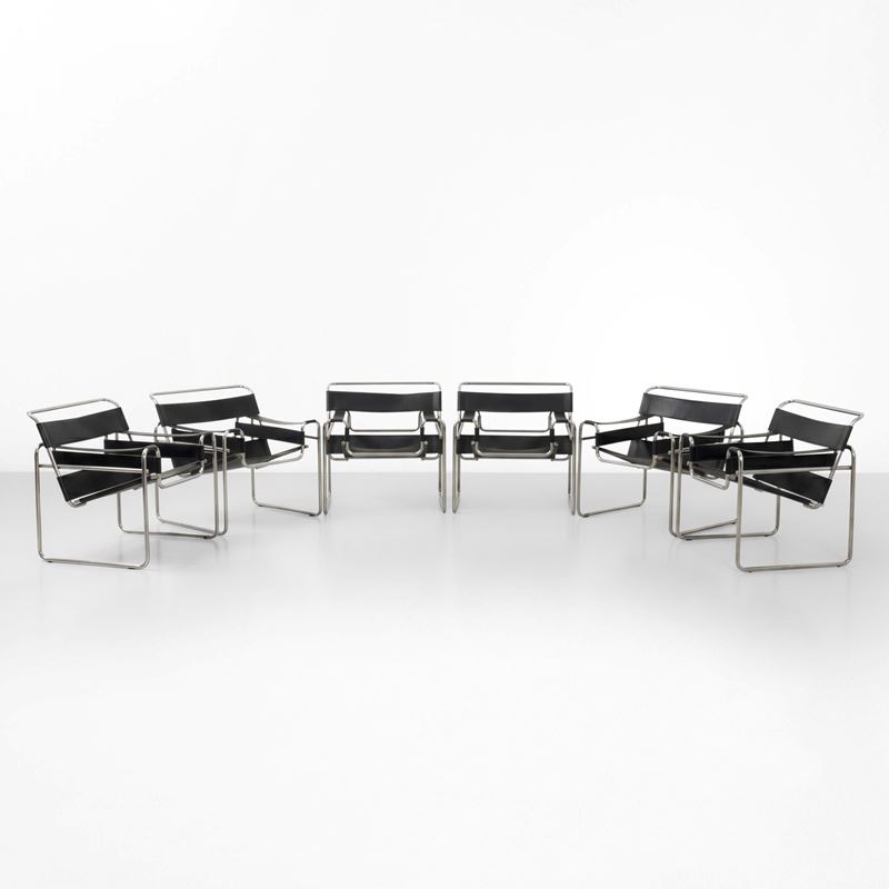 Marcel Breuer : Sei poltrone mod. B3 Wassily  - Asta Design Lab - Cambi Casa d'Aste