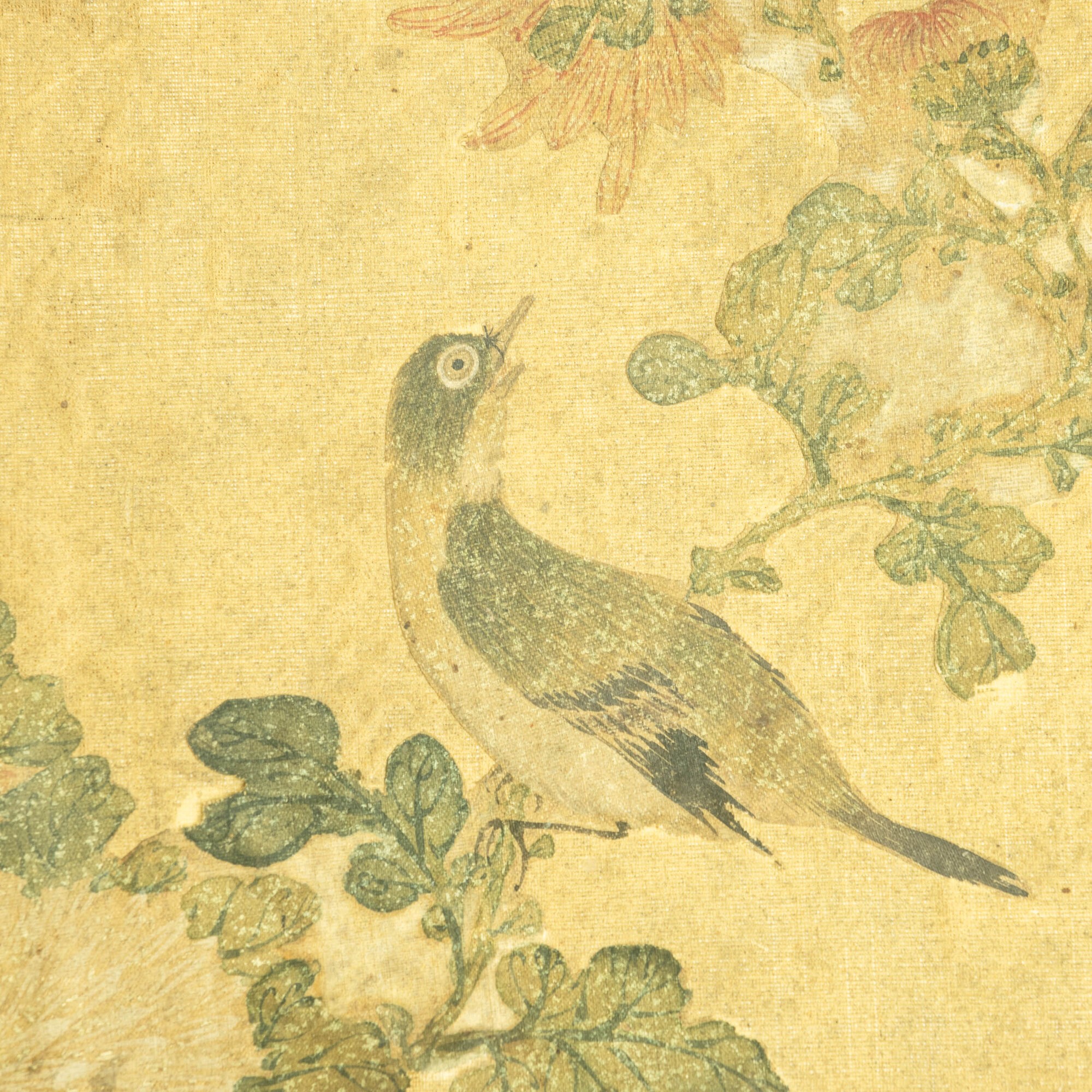Cina, Dipinto a soggetto naturalistico con volatile, fiori e iscrizioni
