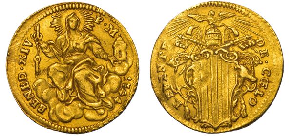 STATO PONTIFICIO. BENEDETTO XIV, 1740-1758. Zecchino 1744. Roma.