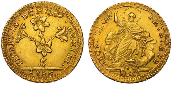 STATO PONTIFICIO. PIO VI, 1775-1799. Doppia Romana 1786. Roma.
