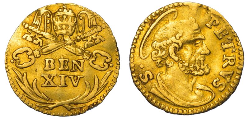 STATO PONTIFICIO. BENEDETTO XIV, 1740-1758. Mezzo Scudo d'oro. Roma.  - Auction Light Numismatics - Cambi Casa d'Aste