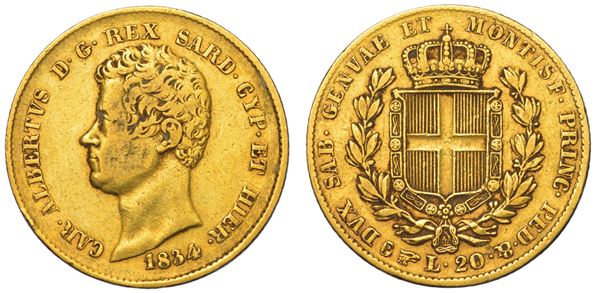 REGNO DI SARDEGNA. CARLO ALBERTO DI SAVOIA, 1831-1849. 20 Lire 1834. Torino.