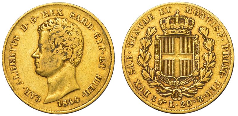 REGNO DI SARDEGNA. CARLO ALBERTO DI SAVOIA, 1831-1849. 20 Lire 1834. Torino.  - Auction Light Numismatics - Cambi Casa d'Aste