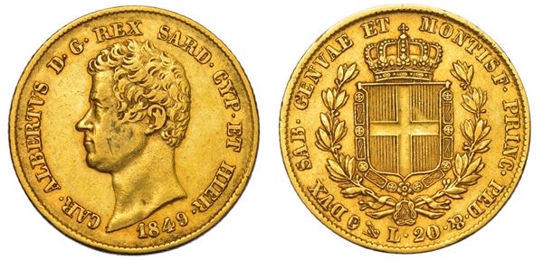 REGNO DI SARDEGNA. CARLO ALBERTO DI SAVOIA, 1831-1849. 20 Lire 1849. Genova.