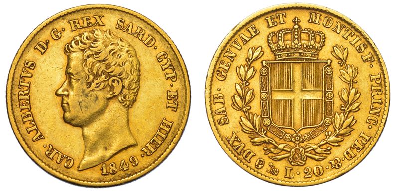 REGNO DI SARDEGNA. CARLO ALBERTO DI SAVOIA, 1831-1849. 20 Lire 1849. Genova.  - Auction Light Numismatics - Cambi Casa d'Aste