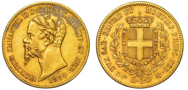REGNO DI SARDEGNA. VITTORIO EMANUELE II DI SAVOIA, 1849-1861. 20 Lire 1850. Torino.