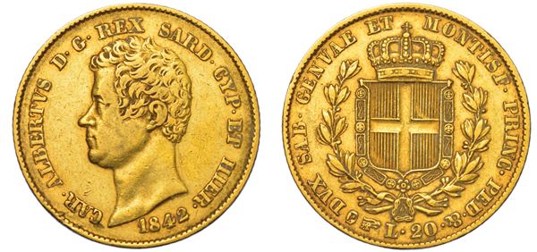REGNO DI SARDEGNA. CARLO ALBERTO DI SAVOIA, 1831-1849. 20 Lire 1842. Torino.