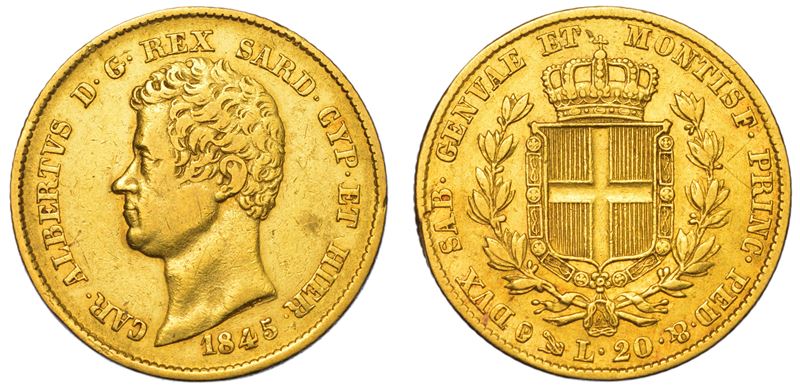 REGNO DI SARDEGNA. CARLO ALBERTO DI SAVOIA, 1831-1849. 20 Lire 1845. Genova.  - Auction Light Numismatics - Cambi Casa d'Aste