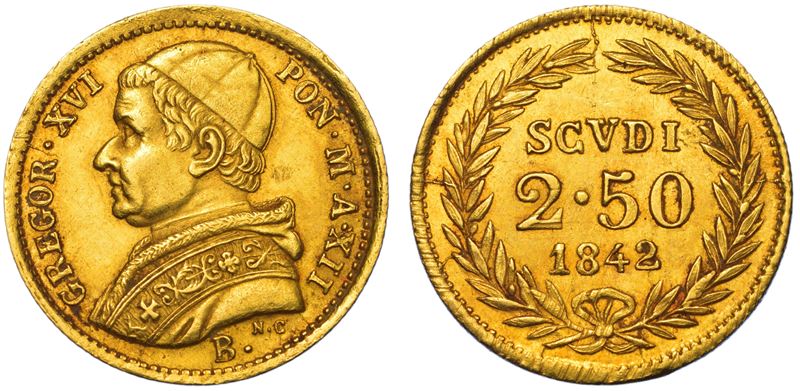 STATO PONTIFICIO. GREGORIO XVI, 1831-1846. 2,5 Scudi 1842/A. XII. Bologna.  - Auction Light Numismatics - Cambi Casa d'Aste