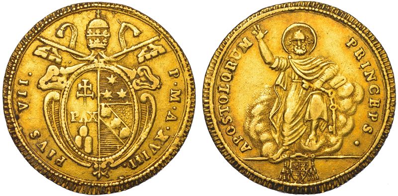 STATO PONTIFICIO. PIO VII, 1800-1823. Doppia romana A. XVIII. Roma.  - Auction Light Numismatics - Cambi Casa d'Aste