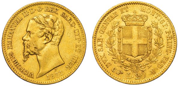 REGNO DI SARDEGNA. VITTORIO EMANUELE II DI SAVOIA, 1849-1861. 20 Lire 1851. Torino.