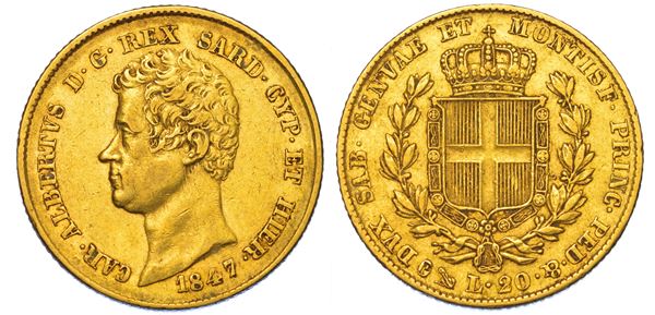 REGNO DI SARDEGNA. CARLO ALBERTO DI SAVOIA, 1831-1849. 20 Lire 1847. Genova.