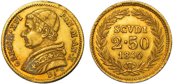 STATO PONTIFICIO. GREGORIO XVI, 1831-1846. 2,5 Scudi 1840/A. X. Bologna.