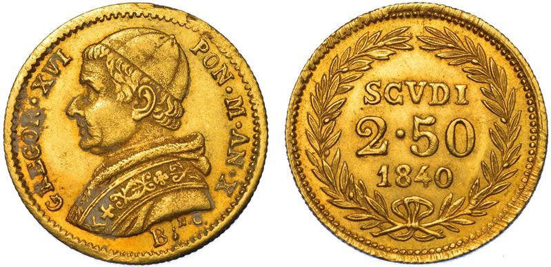 STATO PONTIFICIO. GREGORIO XVI, 1831-1846. 2,5 Scudi 1840/A. X. Bologna.  - Auction Light Numismatics - Cambi Casa d'Aste