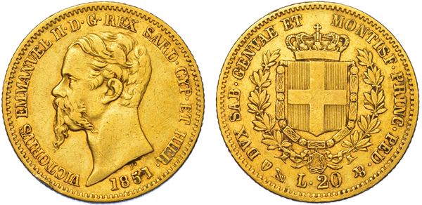 REGNO DI SARDEGNA. VITTORIO EMANUELE II DI SAVOIA, 1849-1861. 20 Lire 1851. Genova.