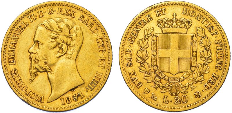 REGNO DI SARDEGNA. VITTORIO EMANUELE II DI SAVOIA, 1849-1861. 20 Lire 1851. Genova.  - Asta Numismatica Light - Cambi Casa d'Aste