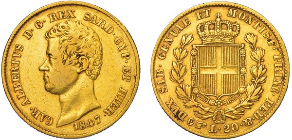 REGNO DI SARDEGNA. CARLO ALBERTO DI SAVOIA, 1831-1849. 20 Lire 1847. Torino.