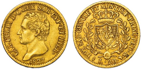 REGNO DI SARDEGNA. CARLO FELICE DI SAVOIA, 1821-1831. 20 Lire 1827. Torino.