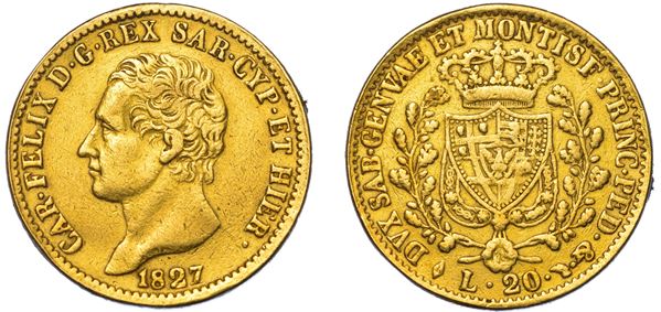 REGNO DI SARDEGNA. CARLO FELICE DI SAVOIA, 1821-1831. 20 Lire 1827. Torino.