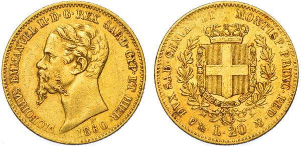 REGNO DI SARDEGNA. VITTORIO EMANUELE II DI SAVOIA, 1849-1861. 20 Lire 1860. Genova.