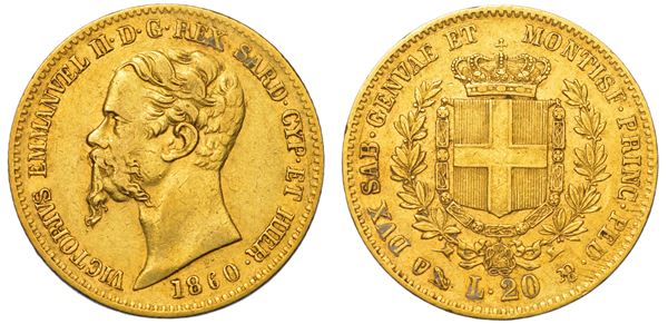REGNO DI SARDEGNA. VITTORIO EMANUELE II DI SAVOIA, 1849-1861. 20 Lire 1860. Genova.
