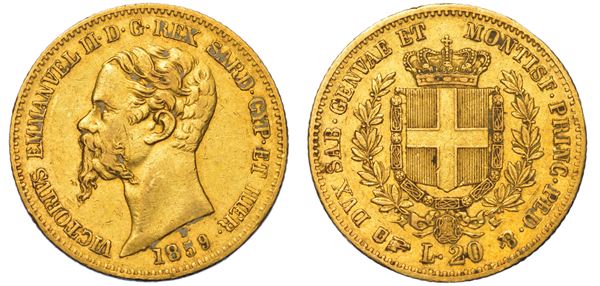 REGNO DI SARDEGNA. VITTORIO EMANUELE II DI SAVOIA, 1849-1861. 20 Lire 1859. Torino.