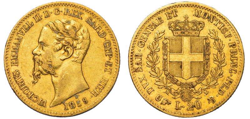 REGNO DI SARDEGNA. VITTORIO EMANUELE II DI SAVOIA, 1849-1861. 20 Lire 1859. Torino.  - Auction Light Numismatics - Cambi Casa d'Aste