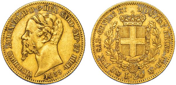 REGNO DI SARDEGNA. VITTORIO EMANUELE II DI SAVOIA, 1849-1861. 20 Lire 1859. Genova.
