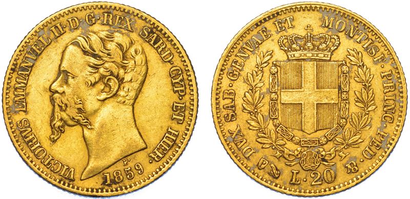 REGNO DI SARDEGNA. VITTORIO EMANUELE II DI SAVOIA, 1849-1861. 20 Lire 1859. Genova.  - Asta Numismatica Light - Cambi Casa d'Aste