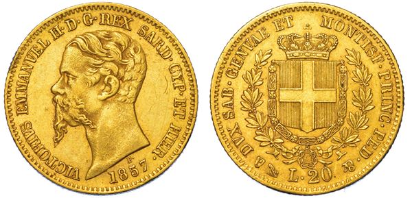 REGNO DI SARDEGNA. VITTORIO EMANUELE II DI SAVOIA, 1849-1861. 20 Lire 1857. Genova.