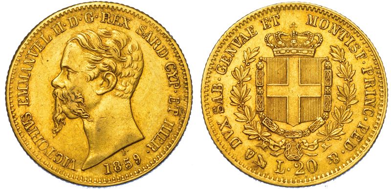 REGNO DI SARDEGNA. VITTORIO EMANUELE II DI SAVOIA, 1849-1861. 20 Lire 1859. Genova.  - Auction Light Numismatics - Cambi Casa d'Aste