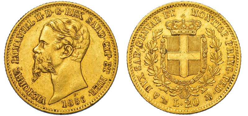 REGNO DI SARDEGNA. VITTORIO EMANUELE II DI SAVOIA, 1849-1861. 20 Lire 1856. Genova.  - Auction Light Numismatics - Cambi Casa d'Aste