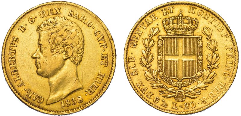 REGNO DI SARDEGNA. CARLO ALBERTO DI SAVOIA, 1831-1849. 20 Lire 1838. Genova.  - Auction Light Numismatics - Cambi Casa d'Aste