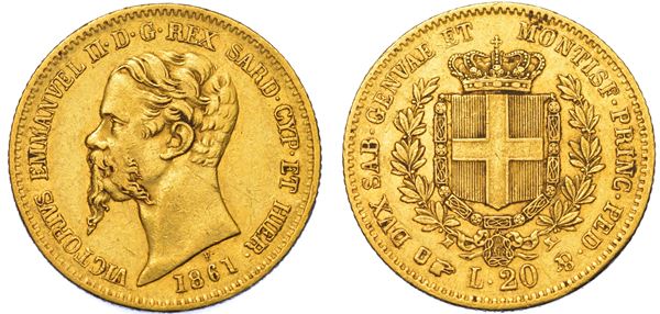 REGNO DI SARDEGNA. VITTORIO EMANUELE II DI SAVOIA, 1849-1861. 20 Lire 1861. Torino.