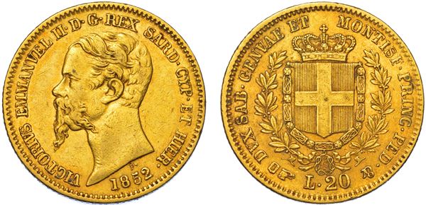 REGNO DI SARDEGNA. VITTORIO EMANUELE II DI SAVOIA, 1849-1861. 20 Lire 1852. Torino.