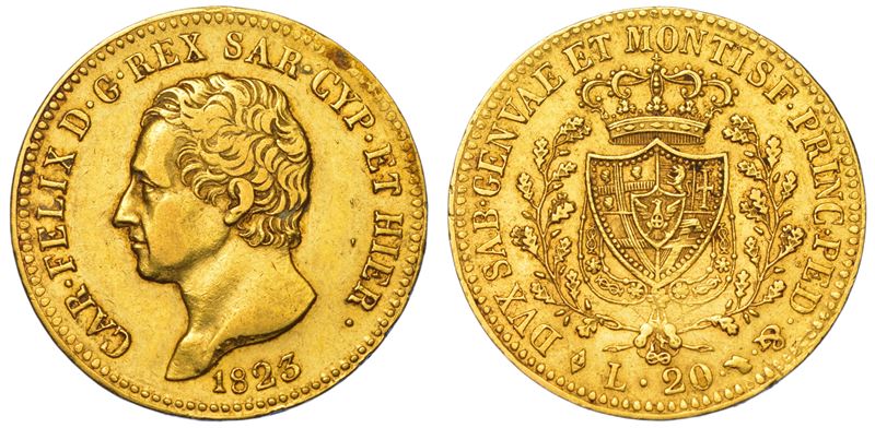 REGNO DI SARDEGNA. CARLO FELICE DI SAVOIA, 1821-1831. 20 Lire 1823. Torino.  - Auction Light Numismatics - Cambi Casa d'Aste