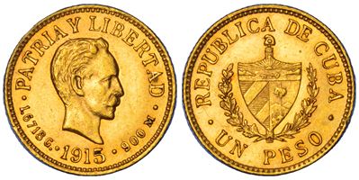 CUBA, Moneta della Prima Repubblica, 1902-1962, Oro, Peso 1915