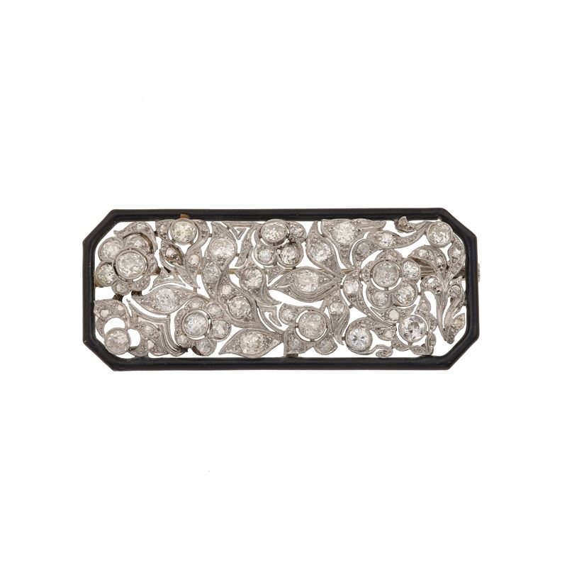 Old-cut diamond, enamel, platinum and gold brooch  - Auction Fine Jewellery - Cambi Casa d'Aste