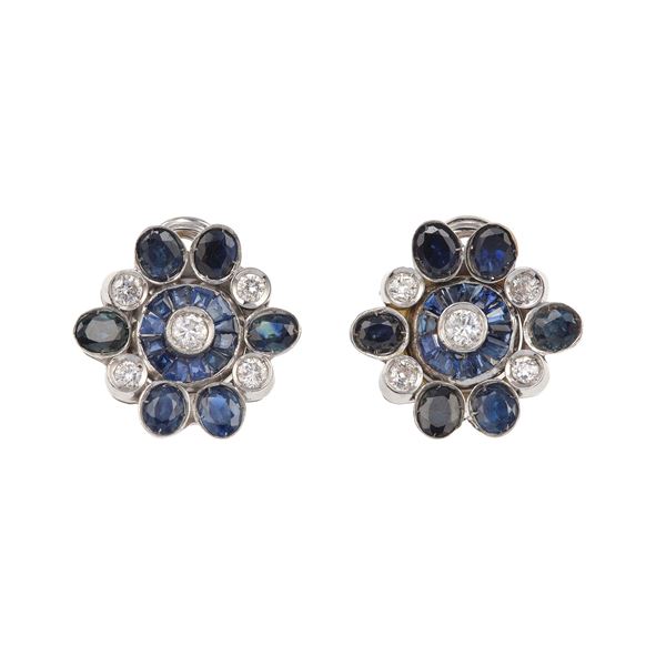 Pair of diamond and sapphire earrings