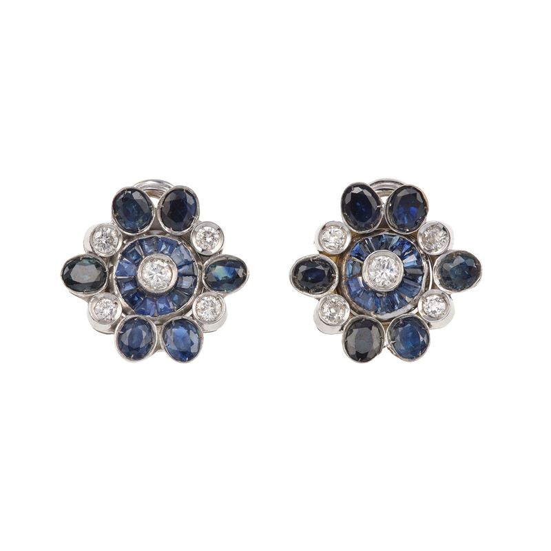 Pair of diamond and sapphire earrings  - Auction Jewels - Cambi Casa d'Aste