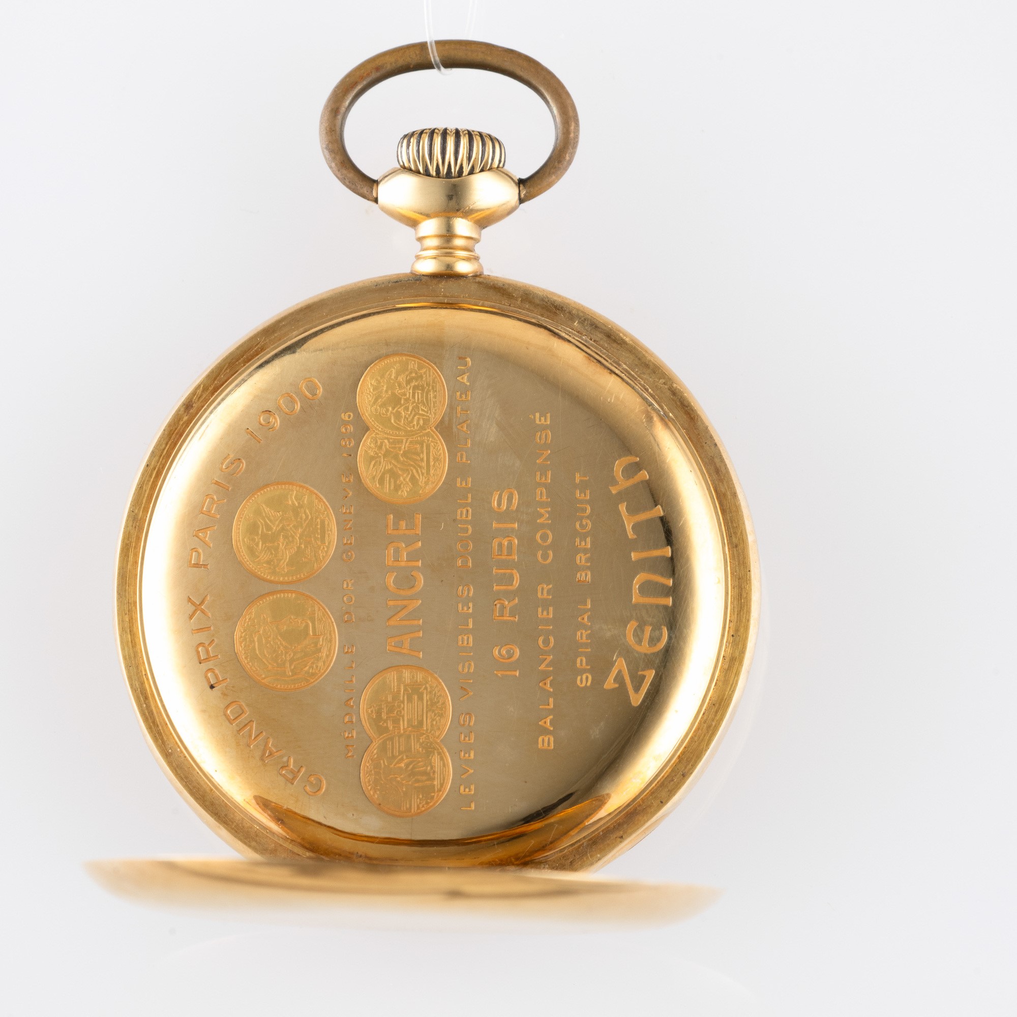 Zenith - Orologio da Tasca in Oro Giallo 18k, Quadrante Smalto Bianco con Numeri Arabi e Piccoli ...
