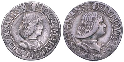 Testone di Gian Galeazzo Maria Sforza e Ludovico Maria Sforza, Milano, 1480-1494